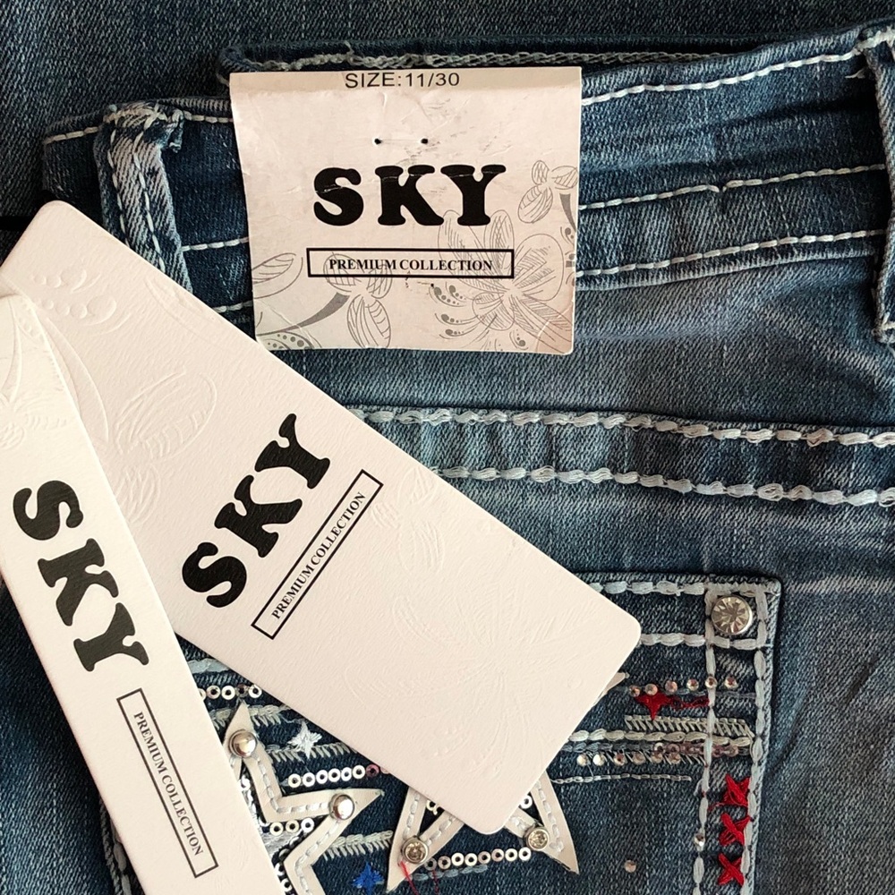Sky nwt size 11 / 30 Bootcut Jeans with Red, White & Blue Star Pockets - Picture 4 of 6
